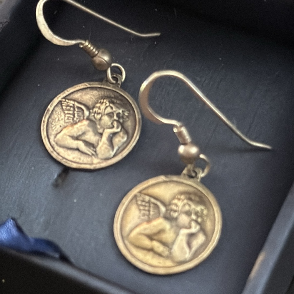Sterling silver angel Coin Drop Earrings
